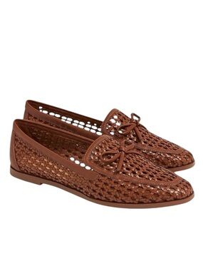 New in a Box J.Crew Woven Bow Loafers In Cognac- Size 10